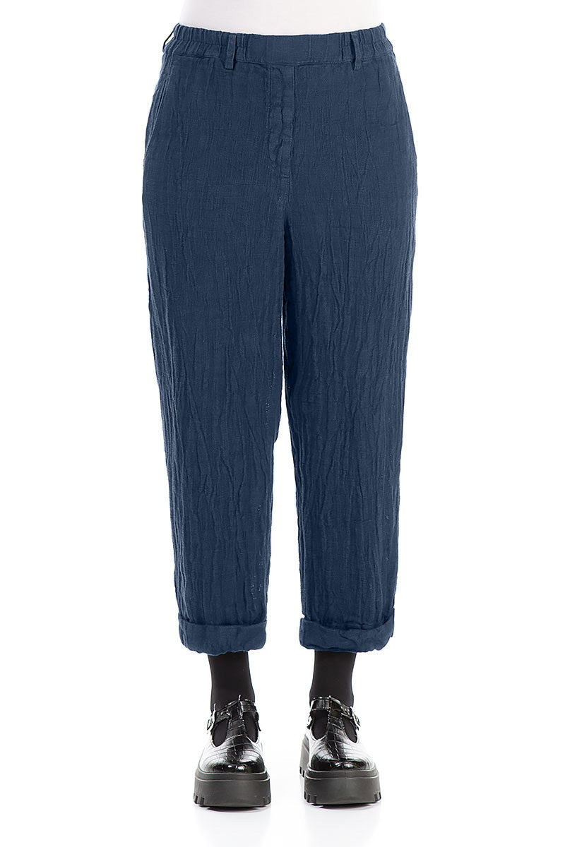 Roll Up Azure Mélange Linen Trousers