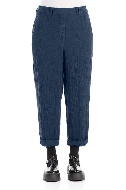 Roll Up Azure Mélange Linen Trousers