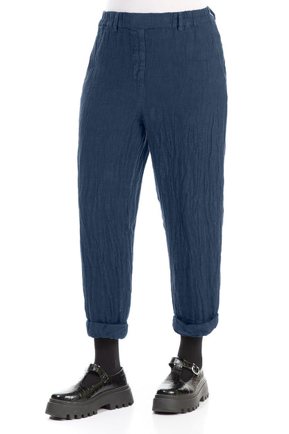 Roll Up Azure Mélange Linen Trousers