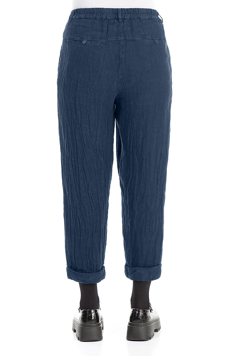 Roll Up Azure Mélange Linen Trousers