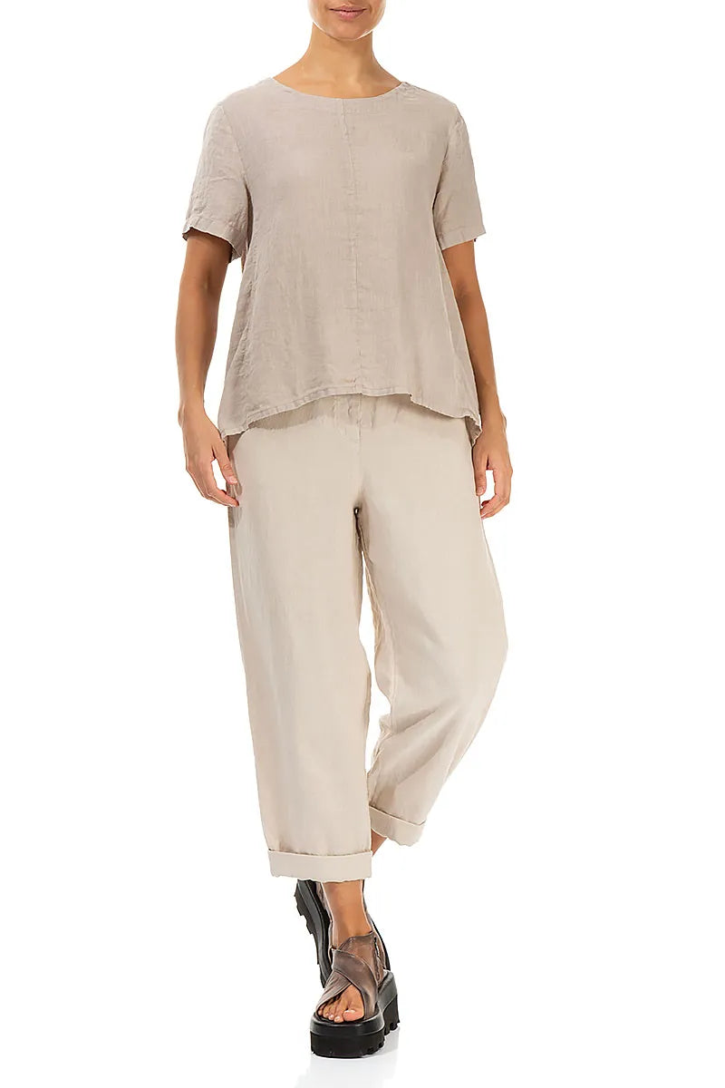 Roll Up Beige Linen Trousers 4