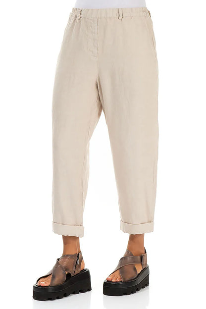 Roll Up Beige Linen Trousers 3