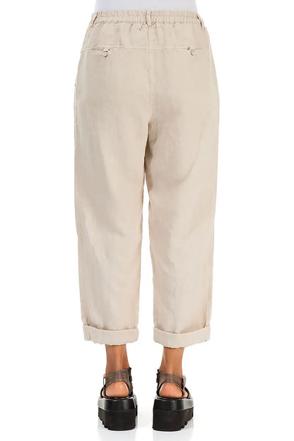 Roll Up Beige Linen Trousers 2