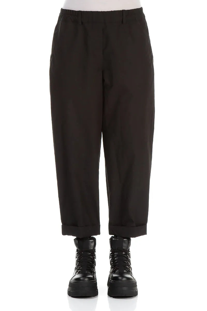 Roll Up Black Cotton Twill Trousers 1