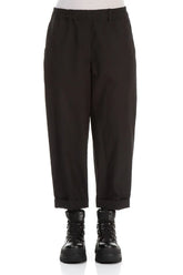 Roll Up Black Cotton Twill Trousers 1