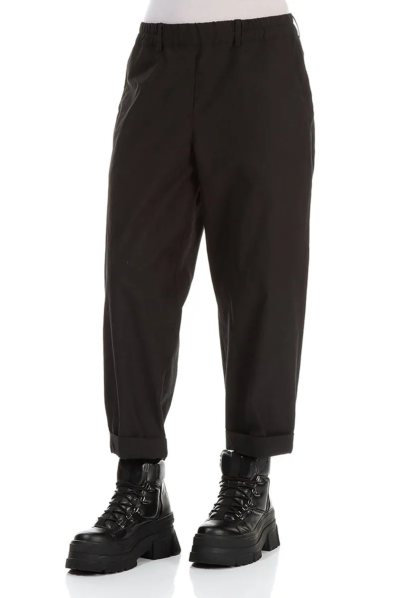 Roll Up Black Cotton Twill Trousers 3
