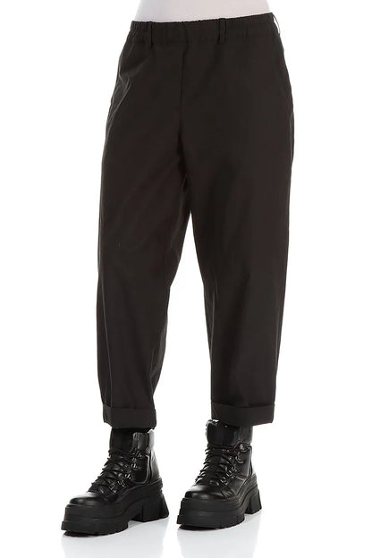 Roll Up Black Cotton Twill Trousers 3