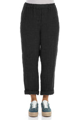 Roll Up Black Mélange Linen Trousers 1