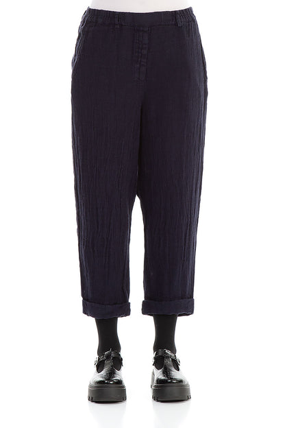 Roll Up Blue Violet Mélange Linen Trousers