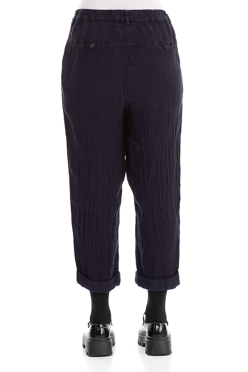 Roll Up Blue Violet Mélange Linen Trousers