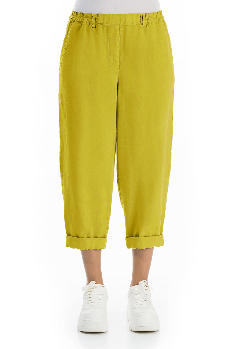 Roll Up Cyber Lime Linen Trousers