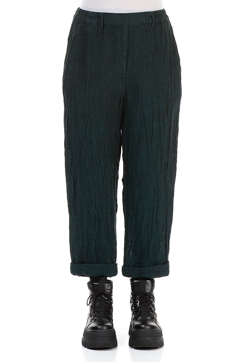 Roll Up Emerald Mélange Linen Trousers 1