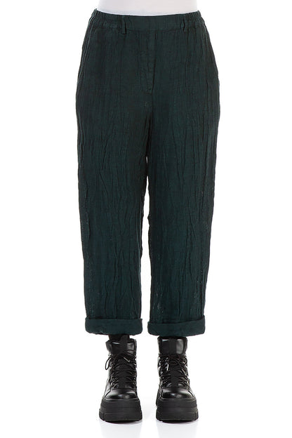 Roll Up Emerald Mélange Linen Trousers 1