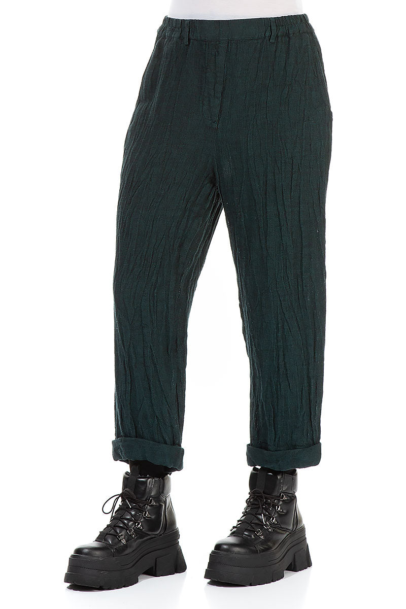 Roll Up Emerald Mélange Linen Trousers 3