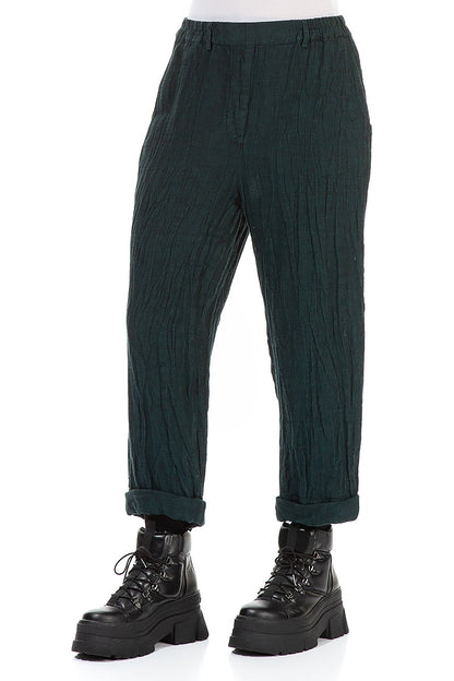 Roll Up Emerald Mélange Linen Trousers 3