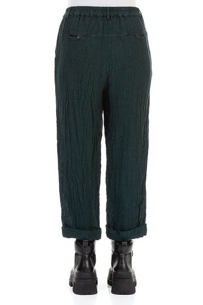 Roll Up Emerald Mélange Linen Trousers 2