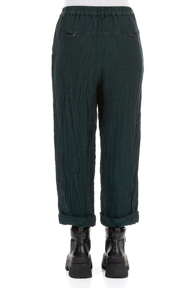 Roll Up Emerald Mélange Linen Trousers