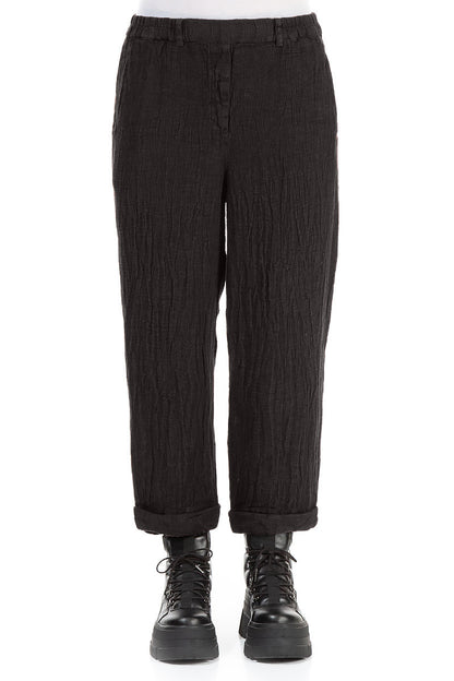 Roll Up Forest Brown Mélange Linen Trousers 1