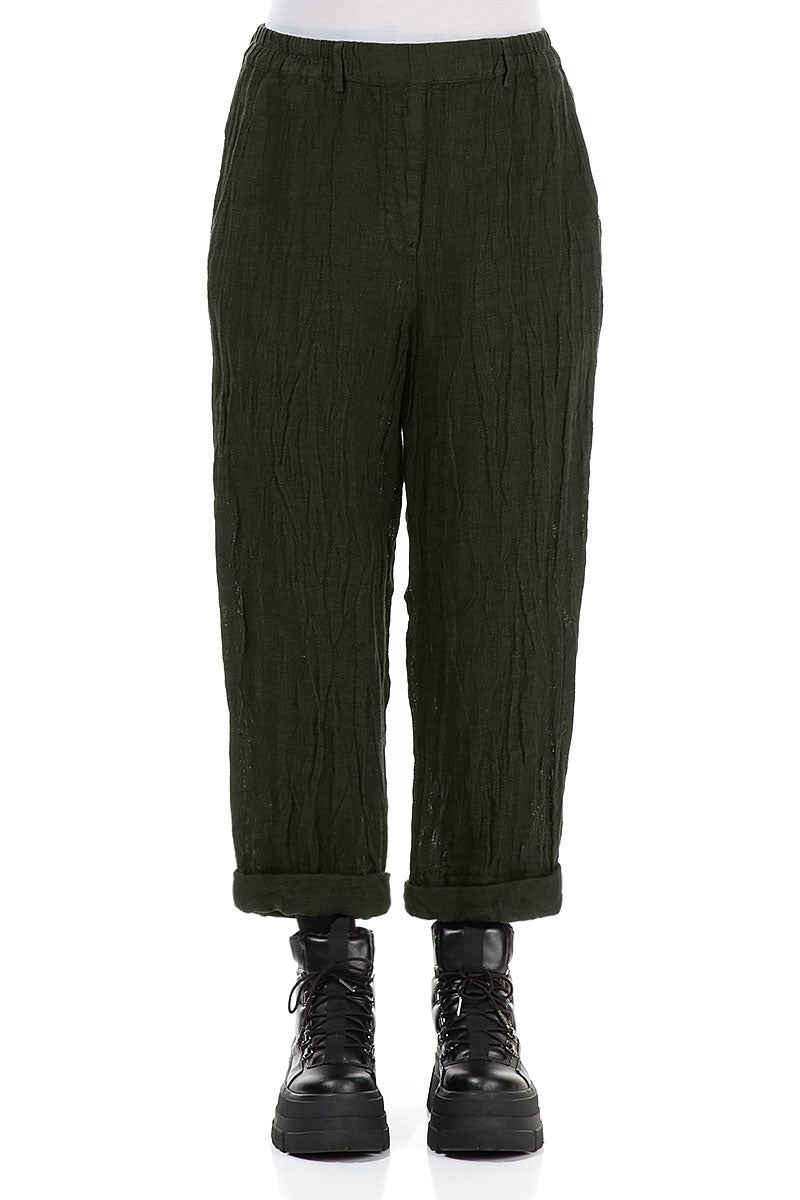 Roll Up Forest Mist Mélange Linen Trousers 1