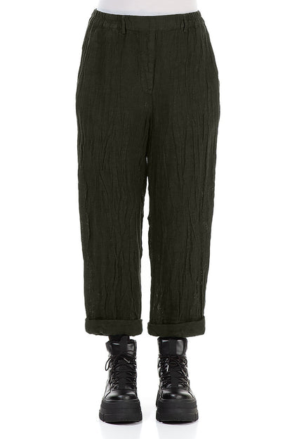 Roll Up Forest Mist Mélange Linen Trousers 1