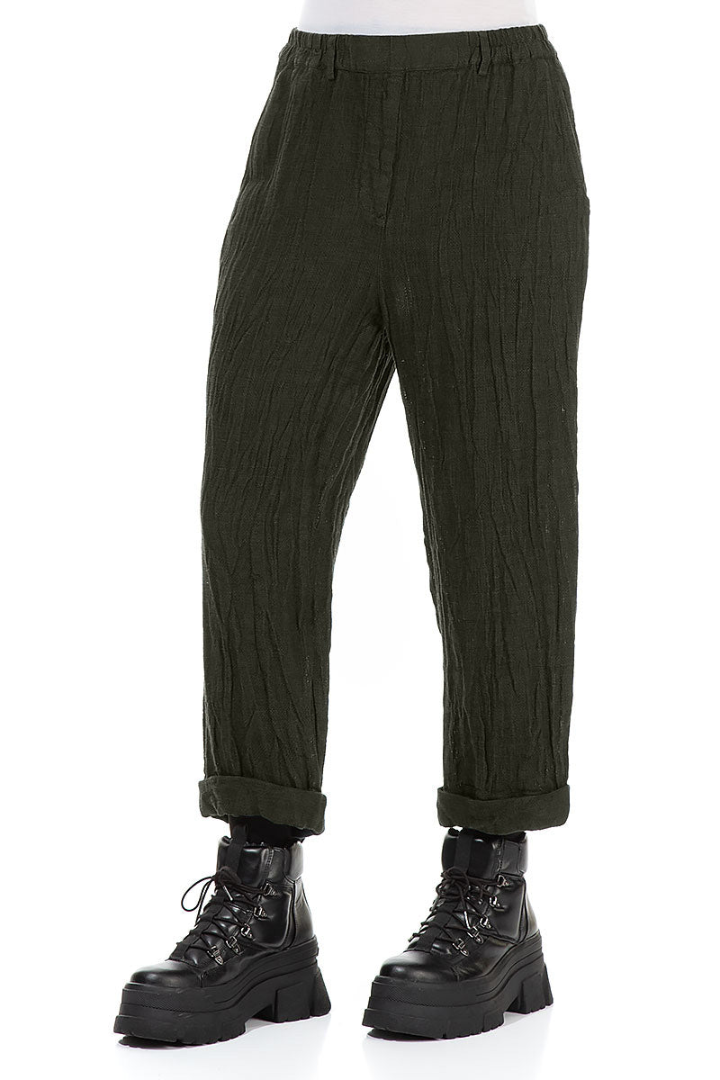 Roll Up Forest Mist Mélange Linen Trousers 3