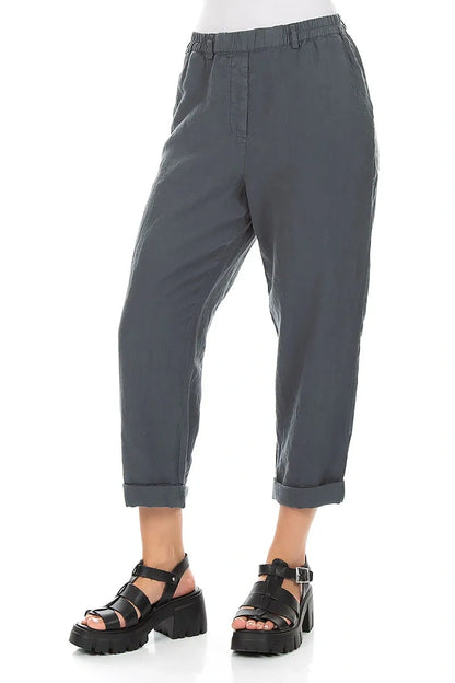 Roll Up Graphite Linen Trousers 3
