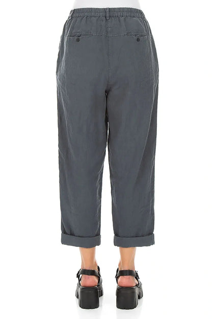 Roll Up Graphite Linen Trousers 2