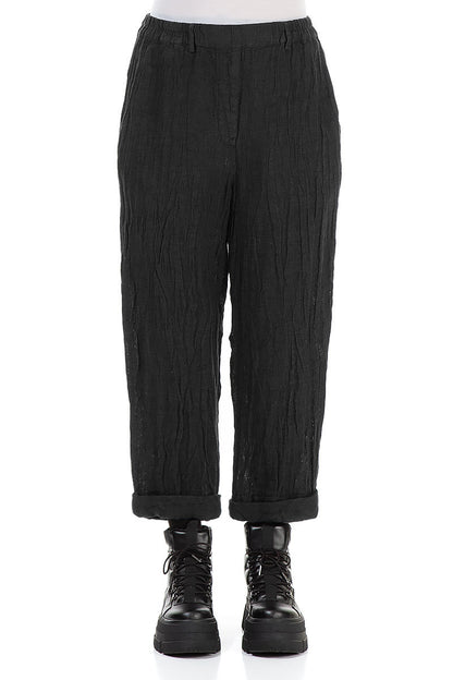 Roll Up Graphite Mélange Linen Trousers 1