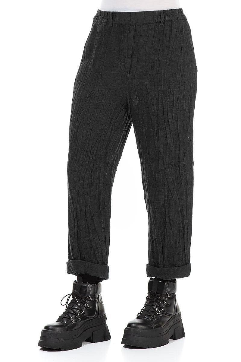 Roll Up Graphite Mélange Linen Trousers 3