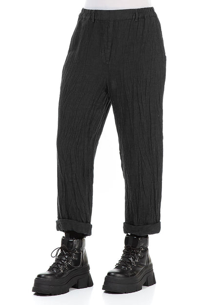 Roll Up Graphite Mélange Linen Trousers 3