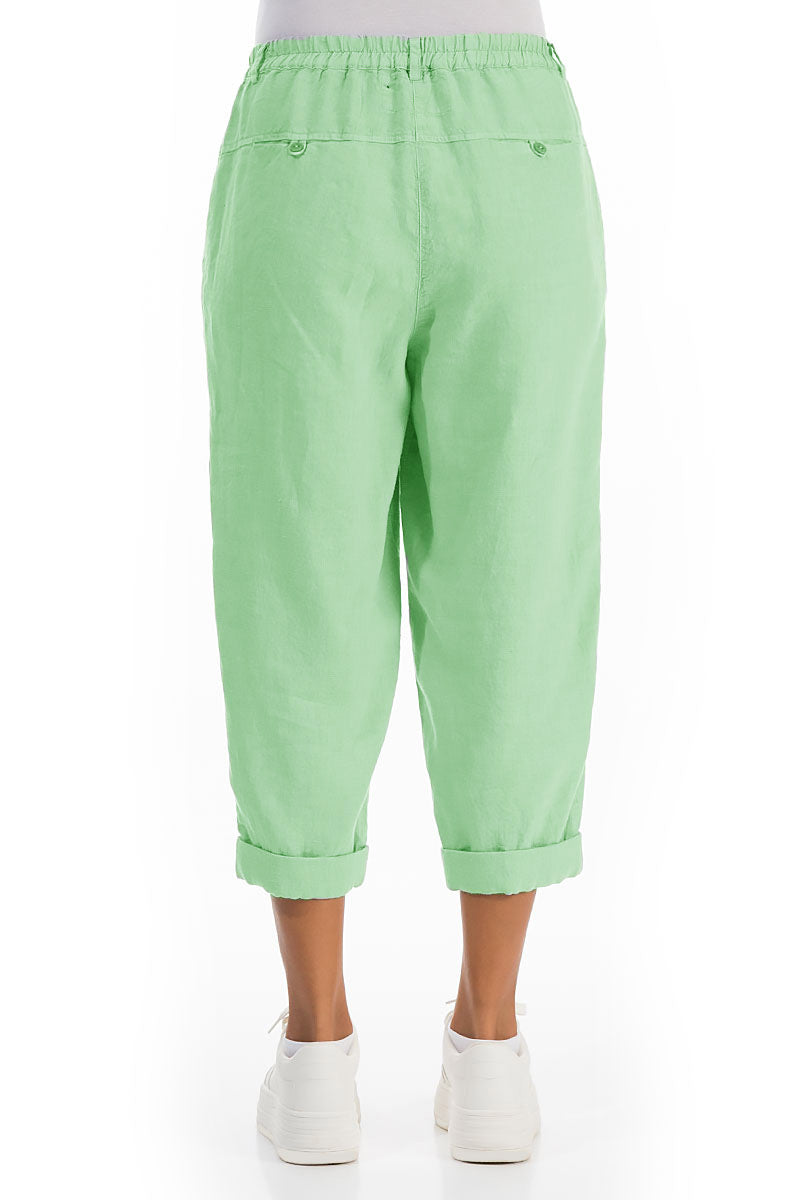 Roll Up Green Sorbet Linen Trousers