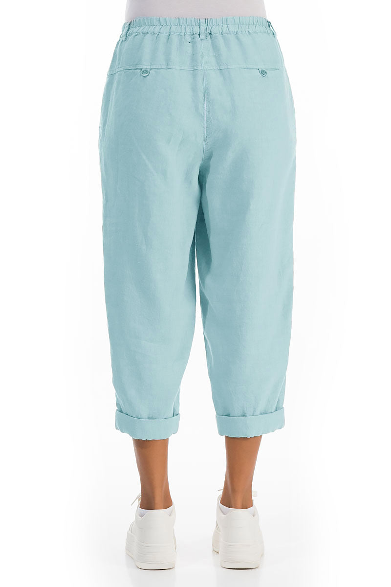 Roll Up Ice Blue Linen Trousers