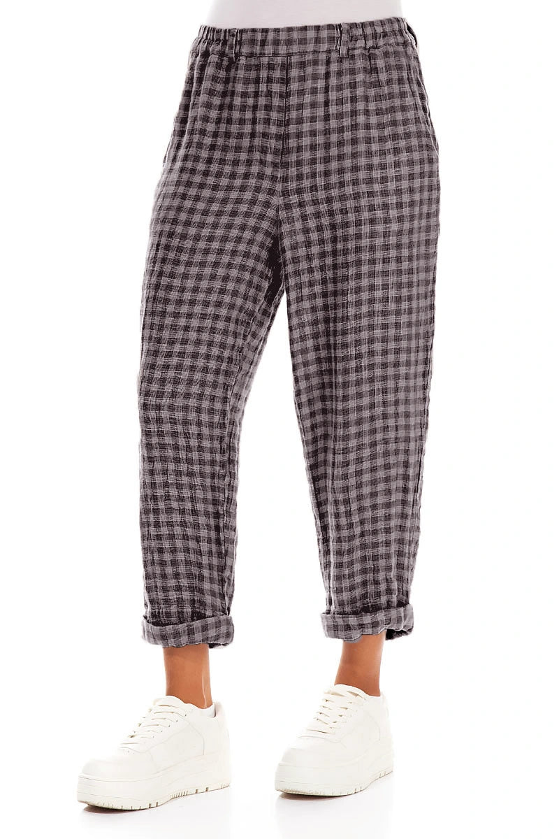 Roll Up Lilac Grey Check Linen Trousers 3