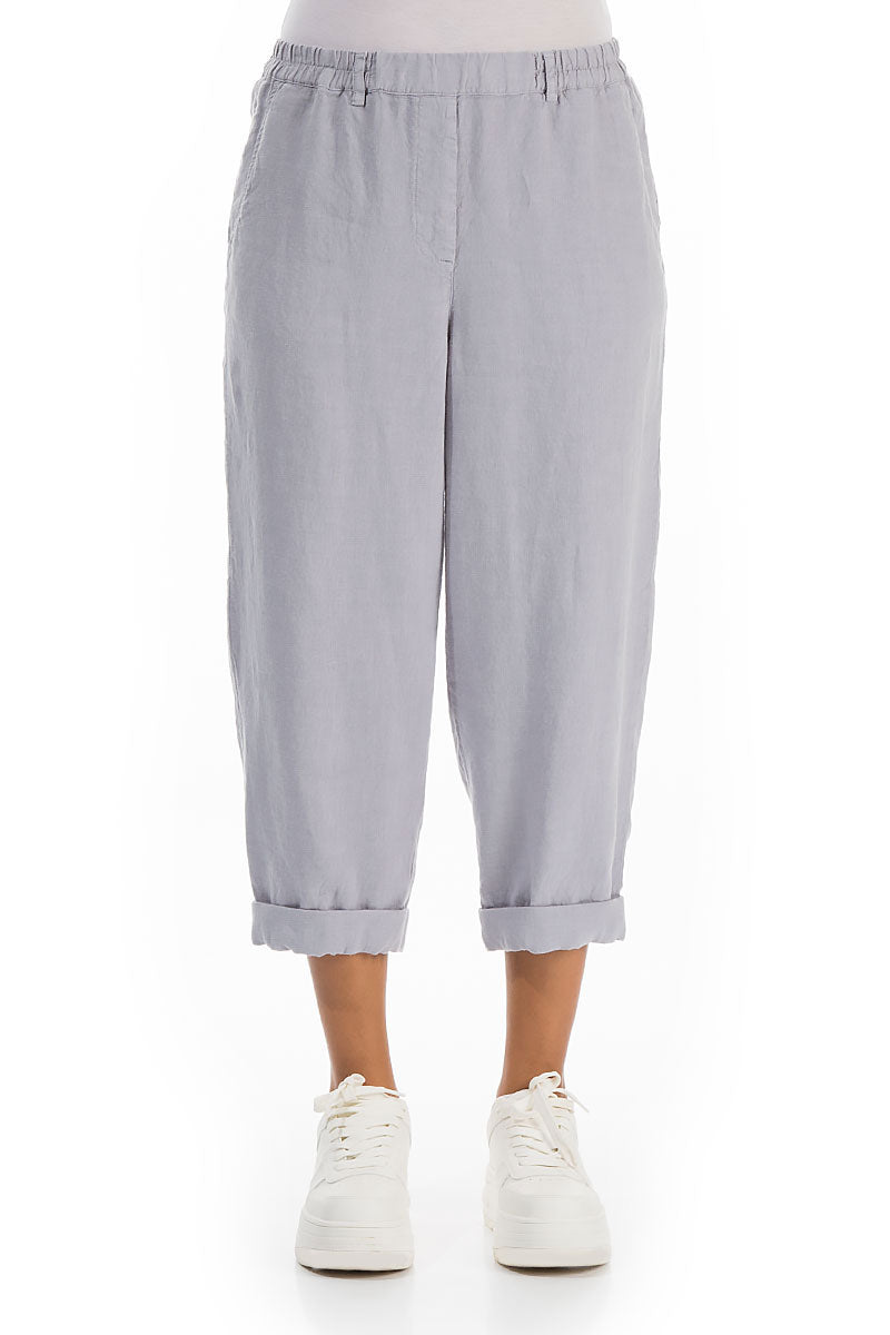Roll Up Lilac Grey Linen Trousers