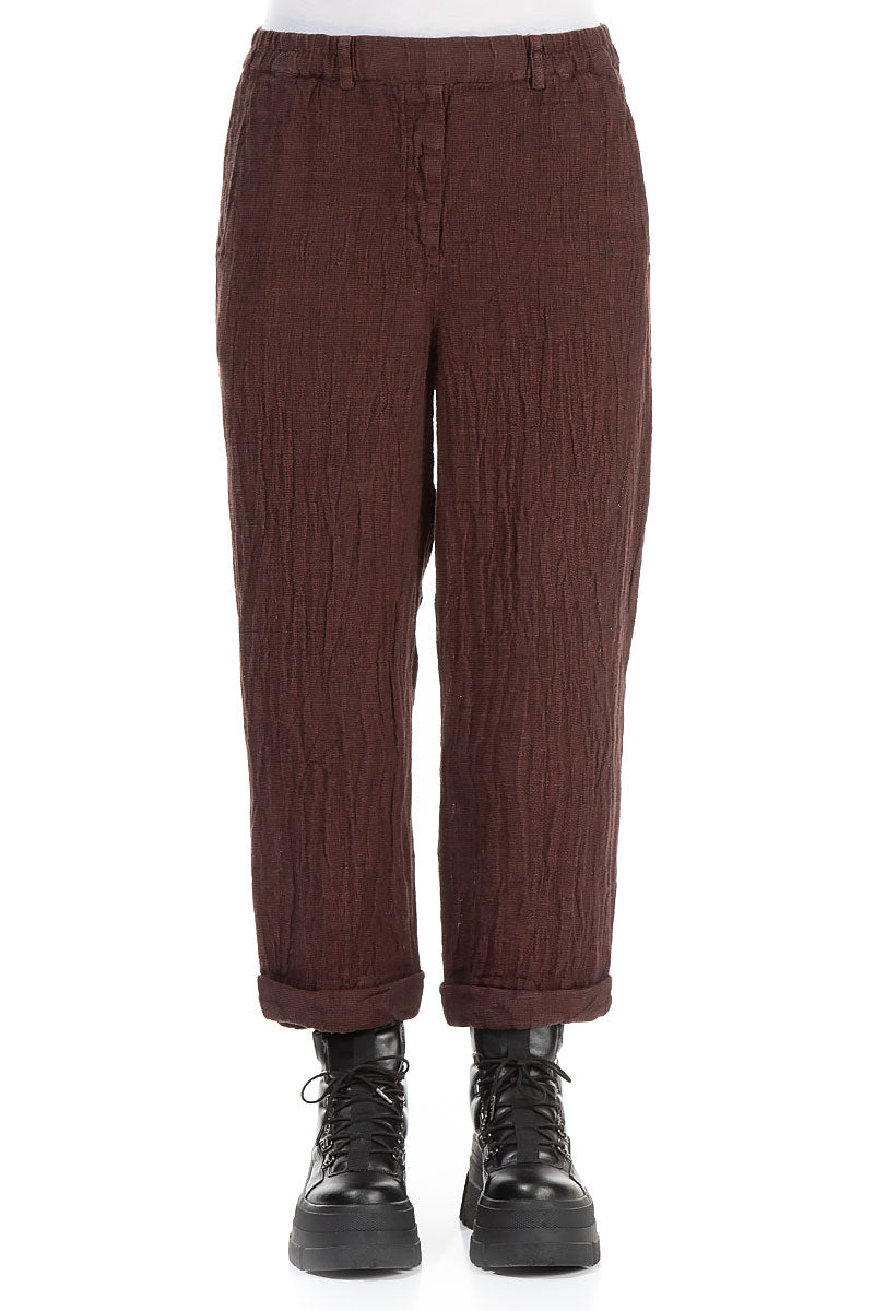 Roll Up Merlot Mélange Linen Trousers