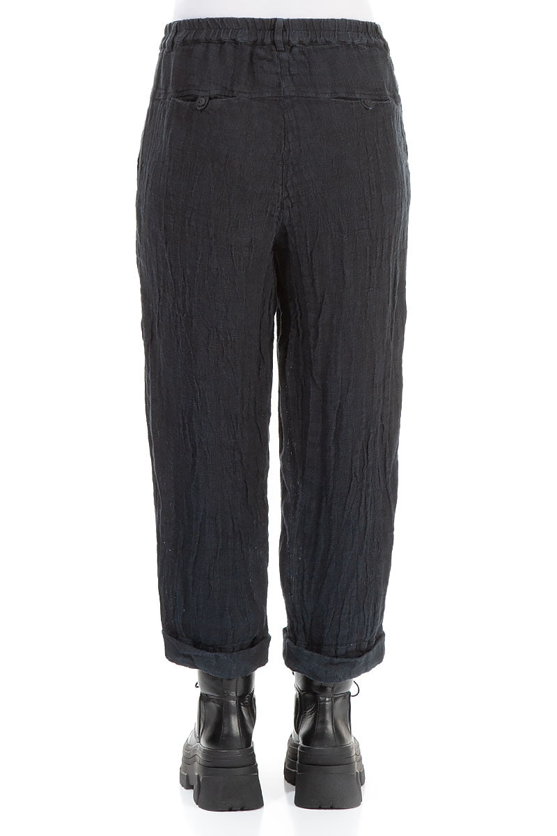 Roll Up Midnight Blue Mélange Linen Trousers