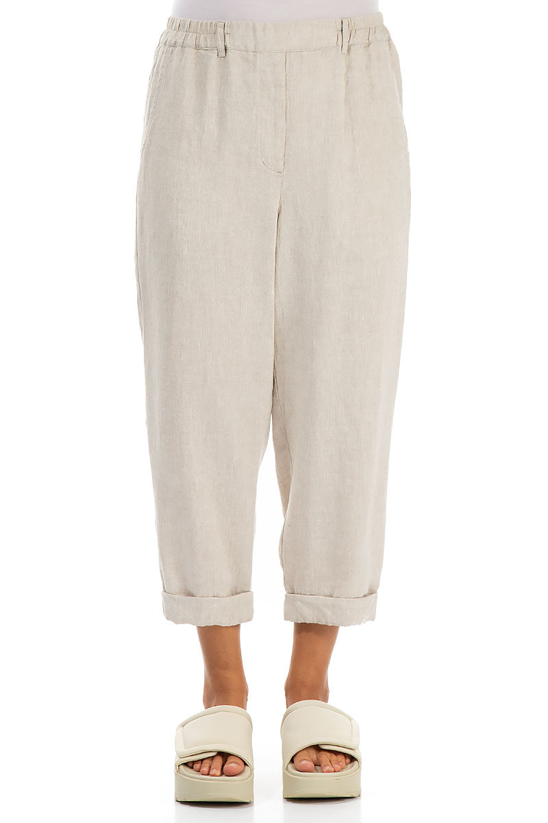 Roll Up Natural Linen Trousers