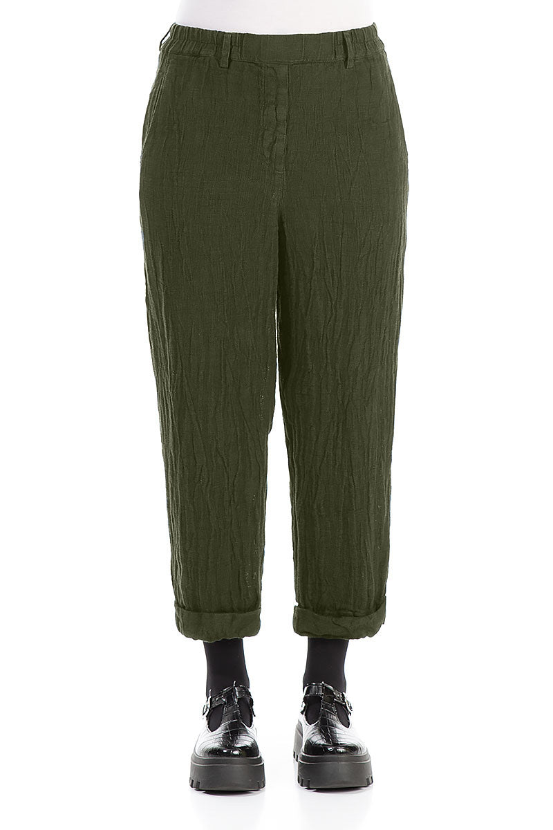 Roll Up Olive Mélange Linen Trousers