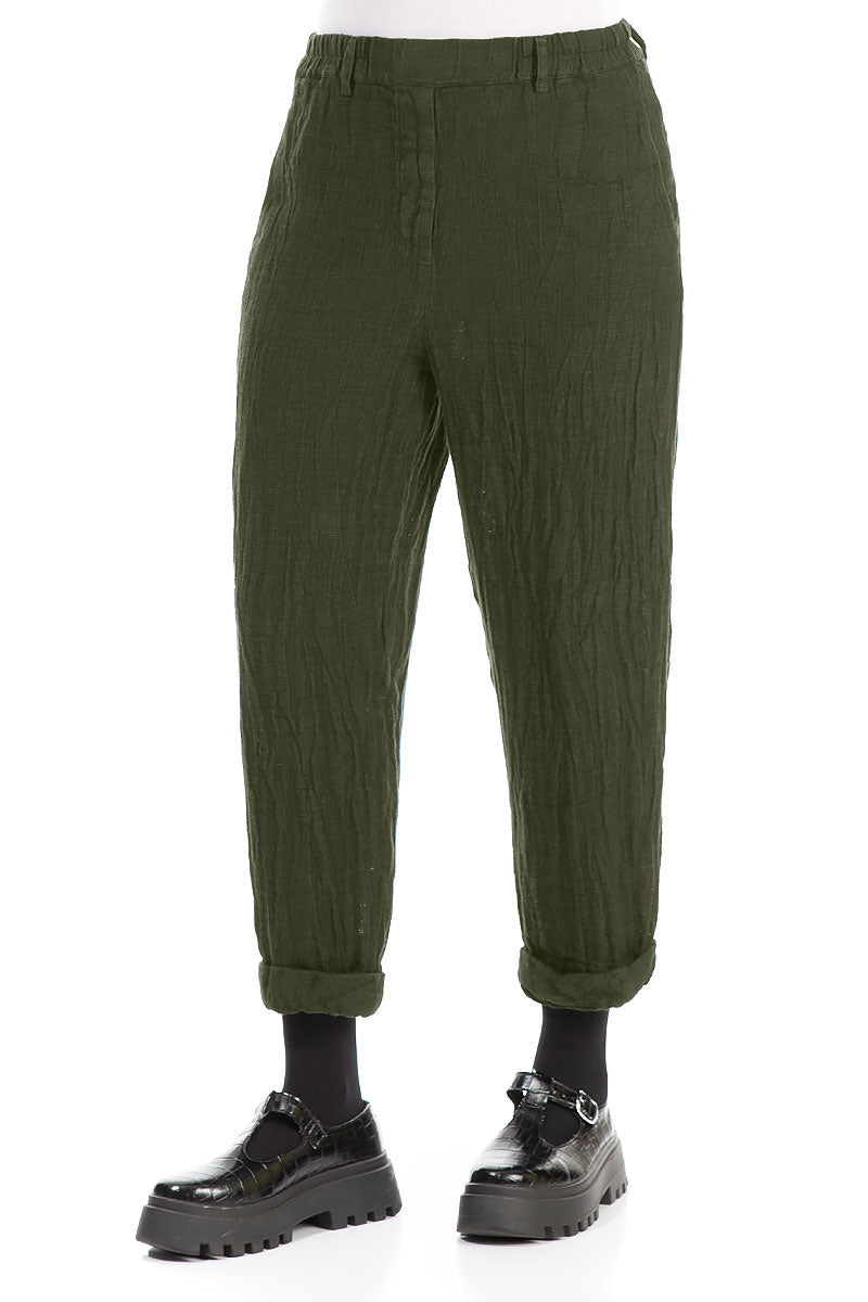 Roll Up Olive Mélange Linen Trousers