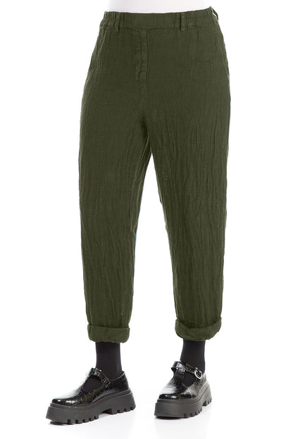 Roll Up Olive Mélange Linen Trousers