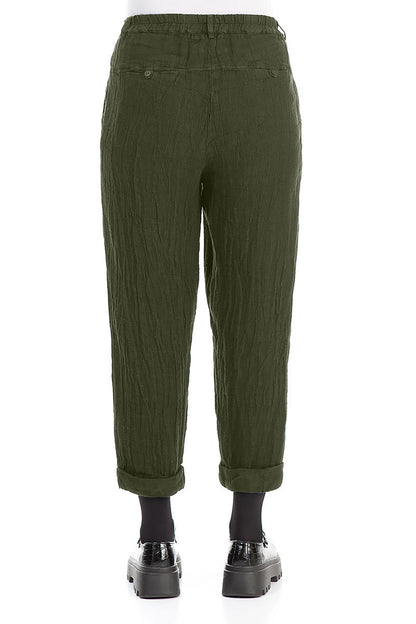 Roll Up Olive Mélange Linen Trousers