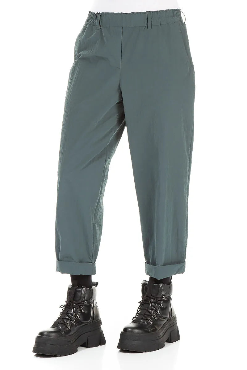 Roll Up Peacock Cotton Twill Trousers 3