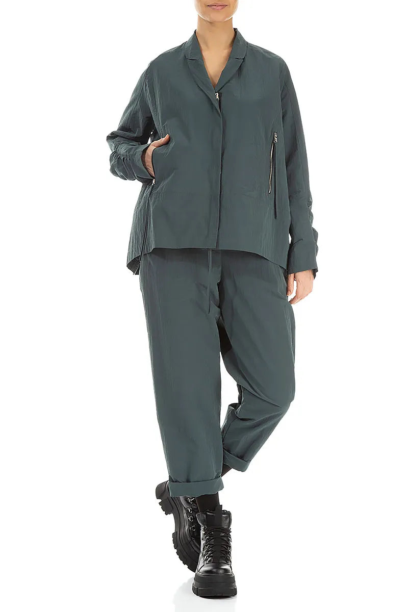 Roll Up Peacock Cotton Twill Trousers 4
