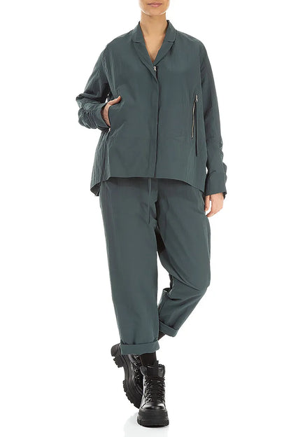 Hochkrempige Baumwollhose mit Pfauenmuster