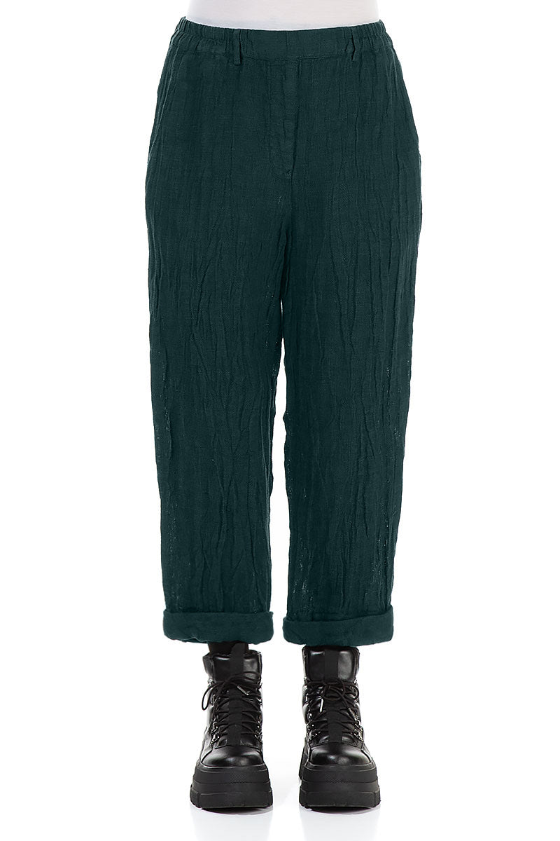 Roll Up Peacock Mélange Linen Trousers 1