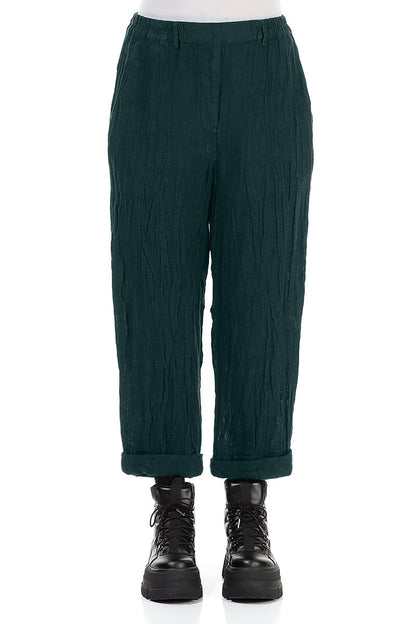 Roll Up Peacock Mélange Linen Trousers 1