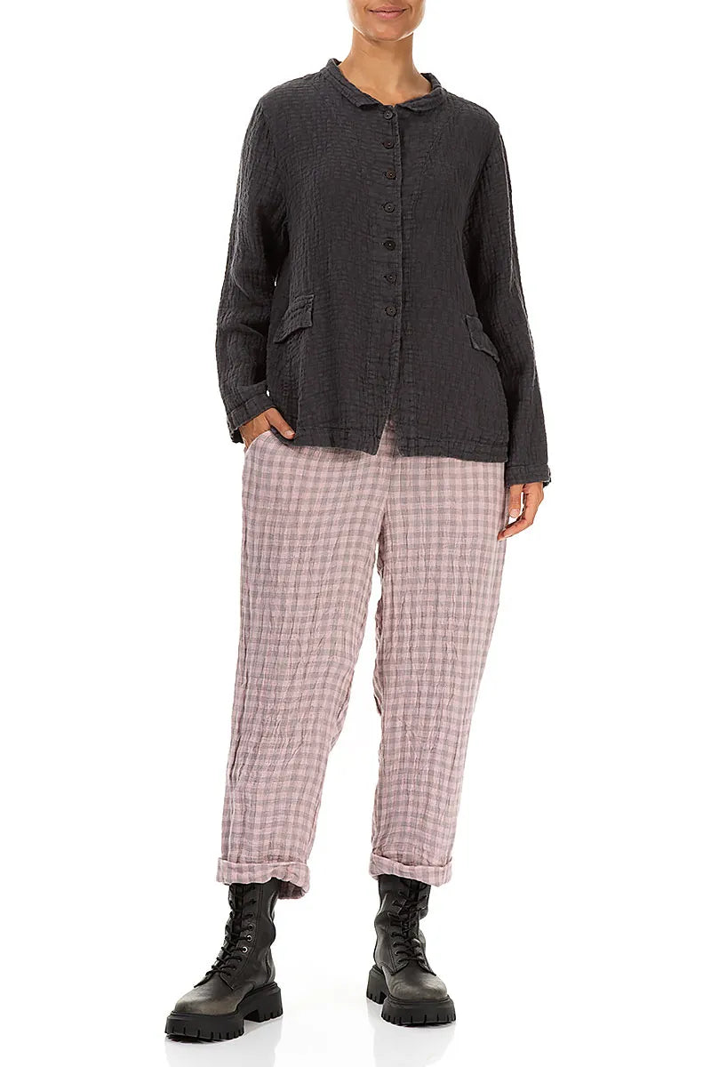 Roll Up Pink Check Linen Trousers 4