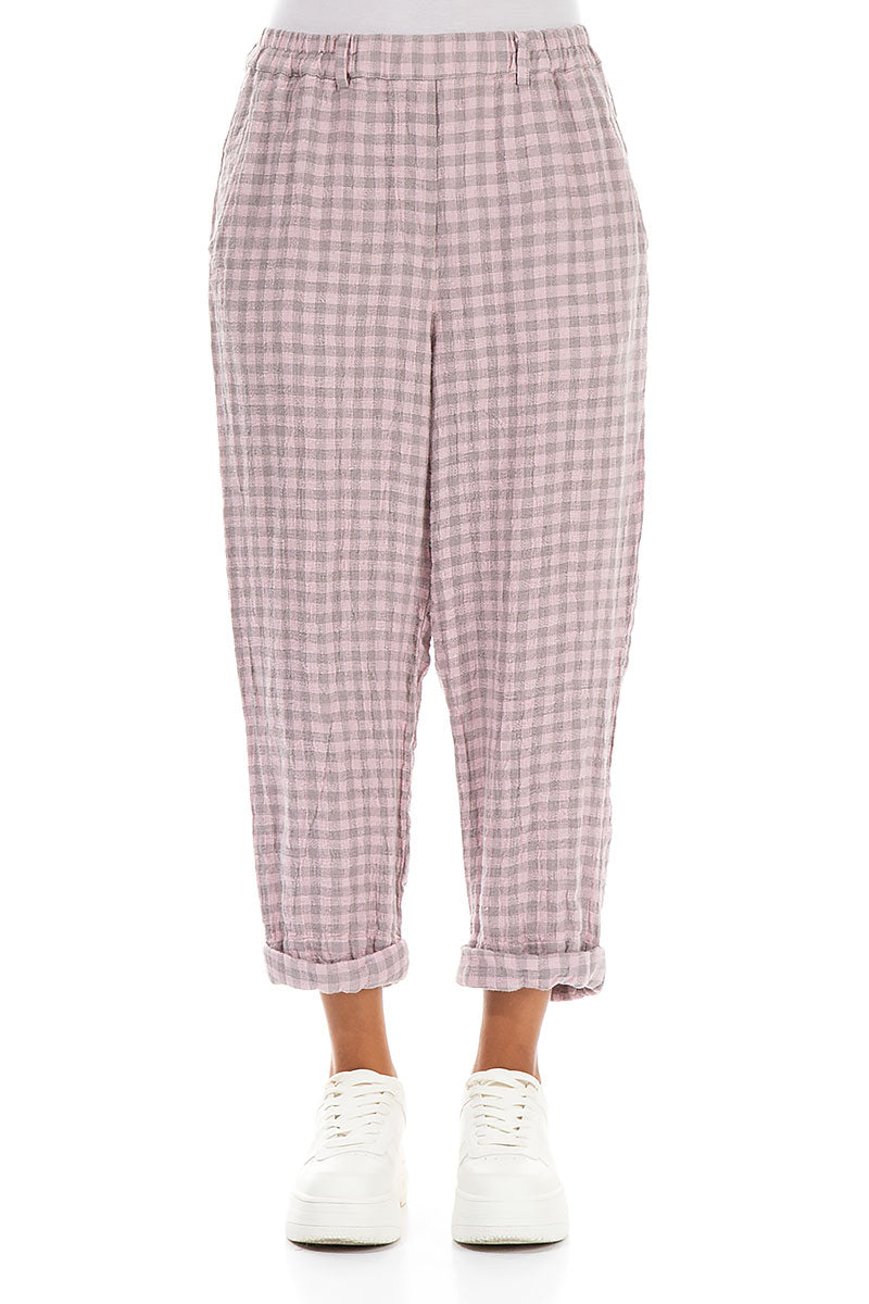 Roll Up Pink Check Linen Trousers 1