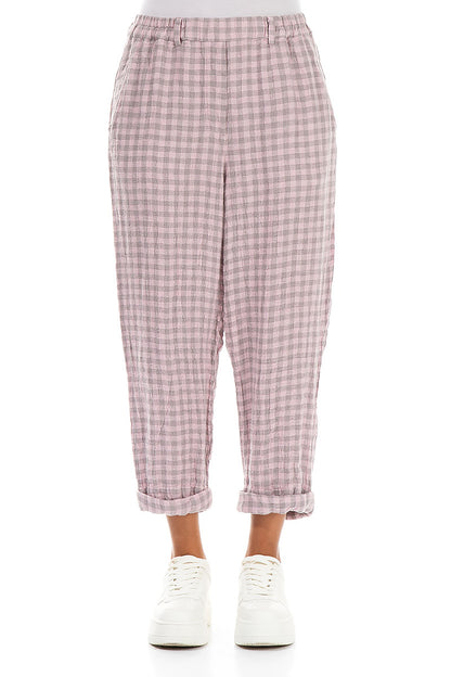 Roll Up Pink Check Linen Trousers 1