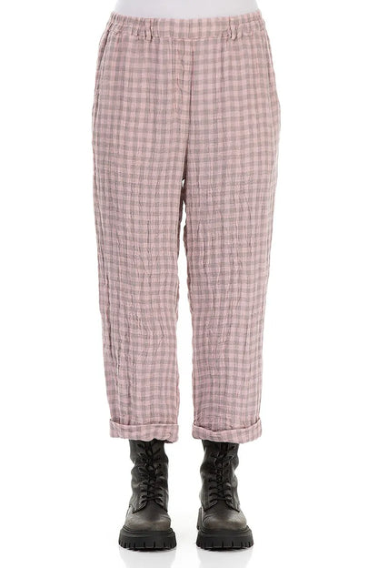 Roll Up Pink Check Linen Trousers 1